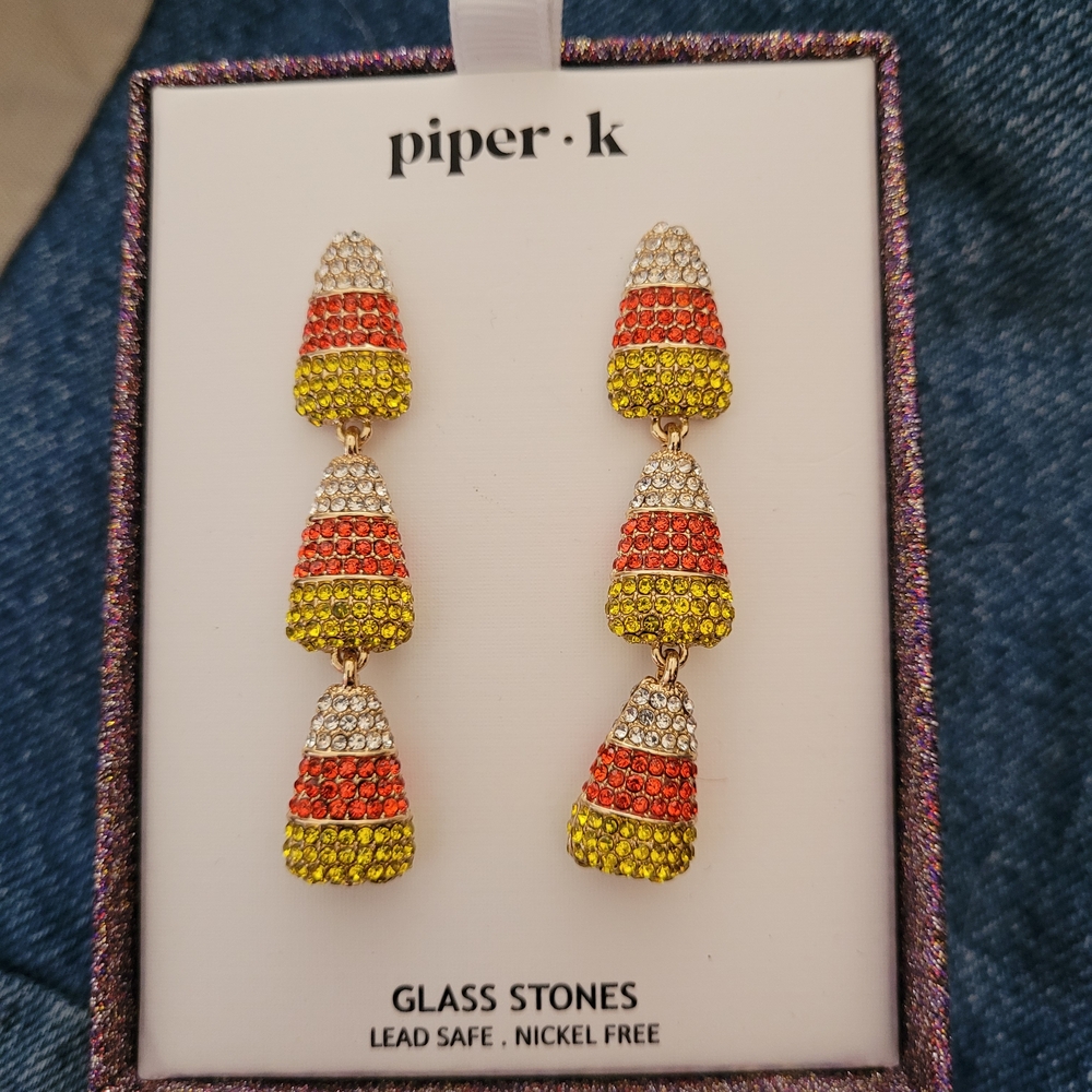 NIB Piper K Orange and Yellow Candy Corn Earrings
